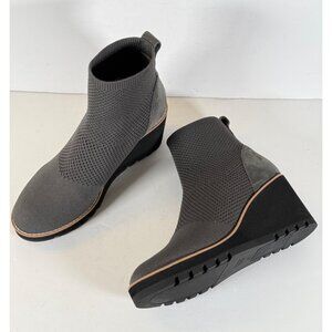 Eileen Fisher AMOS London Stretch Knit Wedge Ankle Boots Gray